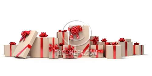 Set of gifts with red ribbons